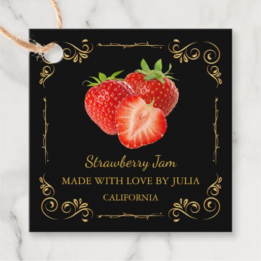 Vintage hausgemachte Strawberry Jam Square Hang Ta Geschenkanhänger (Vorderseite)