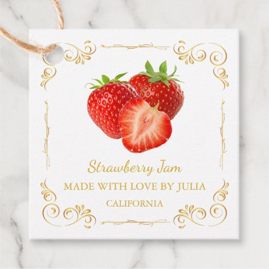 Vintage hausgemachte Strawberry Jam Square Hang Ta Geschenkanhänger (Vorderseite)