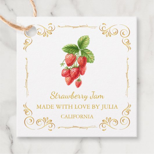 Vintage hausgemachte Strawberry Jam Square Hang Ta Geschenkanhänger (Vorderseite)