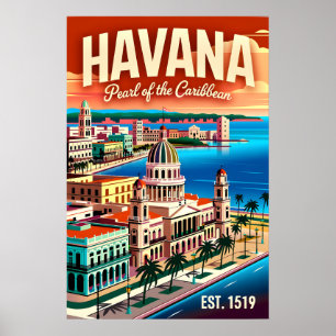 Vintage Havanna Kuba Perle der Karibik Retro Poster