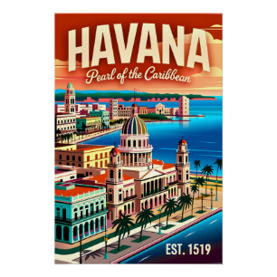 Vintage Havanna Kuba Perle der Karibik Retro Poster