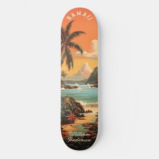 Vintage Hawaii Beach Sunset Skateboard (Vorderseite)