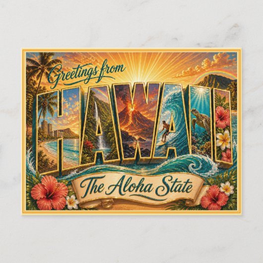 Vintage-Hawaii-Gruß von Postkarte (Vorderseite)