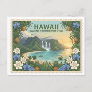 Vintage Hawaii Hanalei Bay Kauai Tropisches Reisez Postkarte