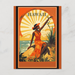Vintage Hawaii Hawaiianische Frau Strand Reise Postkarte