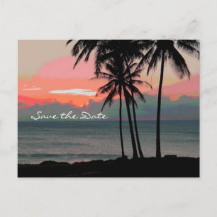 Vintage Hawaii-Hochzeit in Urlaubsort Save the Dat Ankündigungspostkarte