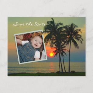 Vintage Hawaii-Hochzeit in Urlaubsort Save the Dat Ankündigungspostkarte