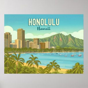 Vintage Hawaii, Honolulu Hanauma Bay Strand Poster