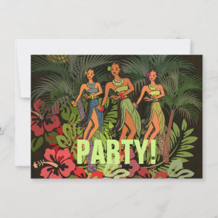 Vintage Hawaii Hula-Tänzer Retro Tiki Palme Einladung