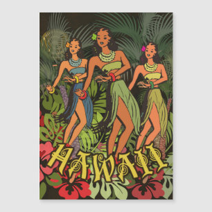 Vintage Hawaii Hula Tänzer Retro Tiki Palme Magnetkarte
