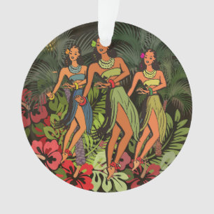 Vintage Hawaii Hula-Tänzer Retro Tiki Palme Ornament