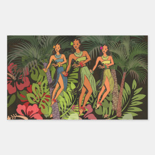 Vintage Hawaii Hula Tänzer Retro Tiki Palme Rechteckiger Aufkleber