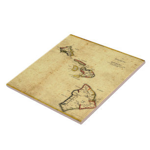Vintage-Hawaii-Karte von 1837 -  Hawaiianische Ins Fliese