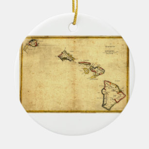 Vintage-Hawaii-Karte von 1837 - Hawaiianische Ins Keramik Ornament