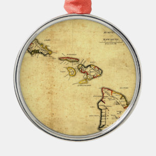 Vintage-Hawaii-Karte von 1837 - Hawaiianische Ins Silbernes Ornament