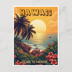 Vintage Hawaii Ozean Strand Retro Floral Reise Postkarte