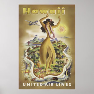 Vintage-Hawaii-Reiseplakatdruck, Hula-Tänzerin Poster