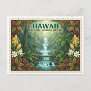 Vintage Hawaii Road to Hana Maui Wasserfall Reise Postkarte