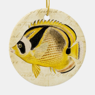 Vintage-Hawaii-Schmetterlingsfisch-Illustration au Keramikornament