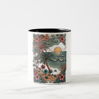 Vintage-Hawaii-Sonnenuntergang & Palmen Zweifarbige Tasse