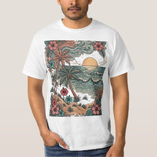 Vintage-Hawaii-Sonnenuntergang und Palmen T-Shirt