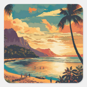 Vintage Hawaii Strand Quadratischer Aufkleber