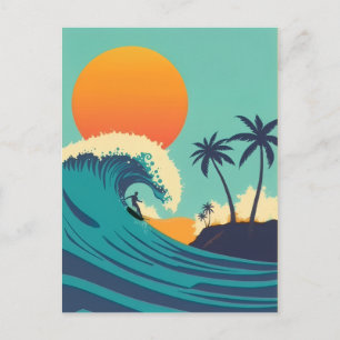 Vintage Hawaii Surfen Sonnenuntergang & Wellen Rei Postkarte