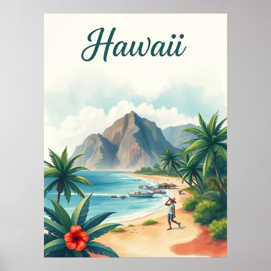 Vintage Hawaii Travel Illustration Poster (Vorne)