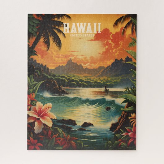 Vintage Hawaii Tropical Beach Travel Illustration Puzzle (Vertikal)