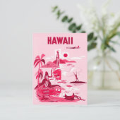 Vintage Hawaii Tropical Pink Travel Postkarte (Stehend Vorderseite)