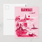 Vintage Hawaii Tropical Pink Travel Postkarte (Vorne/Hinten)