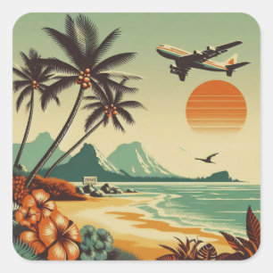 Vintage Hawaii/Tropisch Quadratischer Aufkleber
