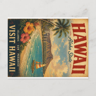 Vintage Hawaii Tropisches Paradies Reiseplakat mit Feiertagspostkarte