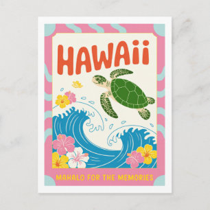 Vintage Hawaii USA Meeresschildkröte Hibiskus Maha Postkarte