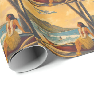 Vintage Hawaiian Hula Mädchen Aloha Flucht Paradie Geschenkpapier