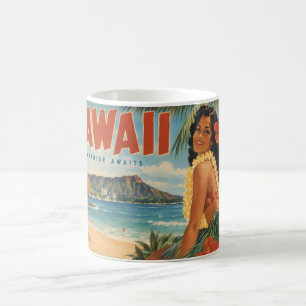Vintage Hawaiian Hula Mädchen Aloha Flucht Paradie Kaffeetasse