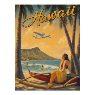 Vintage Hawaiian Hula Mädchen Aloha Flucht Paradie Poster