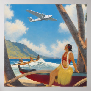 Vintage Hawaiian Hula Mädchen Aloha Flucht Paradie Poster