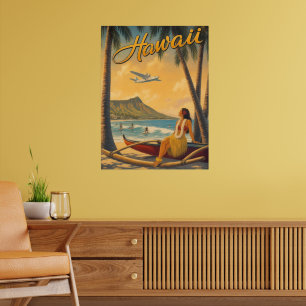 Vintage Hawaiian Hula Mädchen Aloha Flucht Paradie Poster