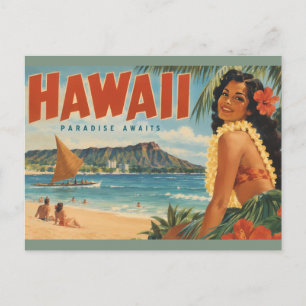 Vintage Hawaiian Hula Mädchen Aloha Flucht Paradie Postkarte