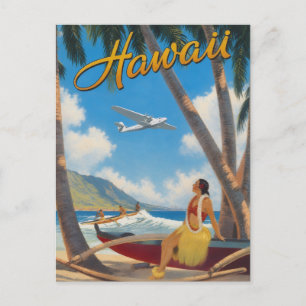 Vintage Hawaiian Hula Mädchen Aloha Flucht Paradie Postkarte