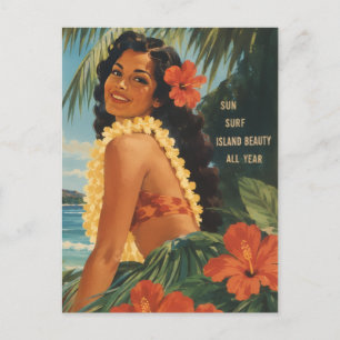 Vintage Hawaiian Hula Mädchen Aloha Flucht Paradie Postkarte