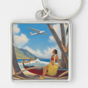 Vintage Hawaiian Hula Mädchen Aloha Flucht Paradie Schlüsselanhänger