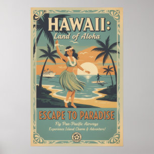 Vintage Hawaiian Land of Aloha Flucht ins Paradies Poster