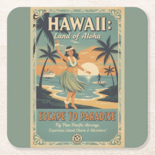 Vintage Hawaiian Land of Aloha Flucht ins Paradies Rechteckiger Pappuntersetzer