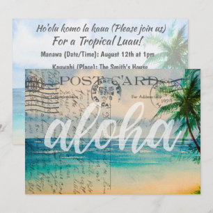 Vintage-Hawaiian-Palmen Postkarte Luau-Einladung