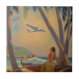 Vintage Hawaiian Reise - Hawaii Mädchen Tänzerin Fliese