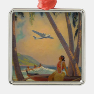 Vintage Hawaiian Reise - Hawaii Mädchen Tänzerin Ornament Aus Metall