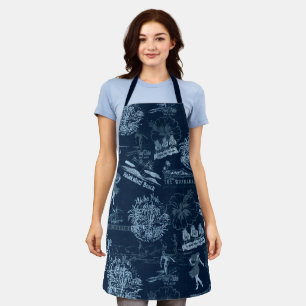 Vintage-Hawaiian-Reisecollage in Indigo-Blau Schürze