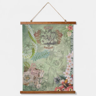 Vintage-Hawaiian-Scrapbook Aloha Hula Wandteppich Mit Holzrahmen
